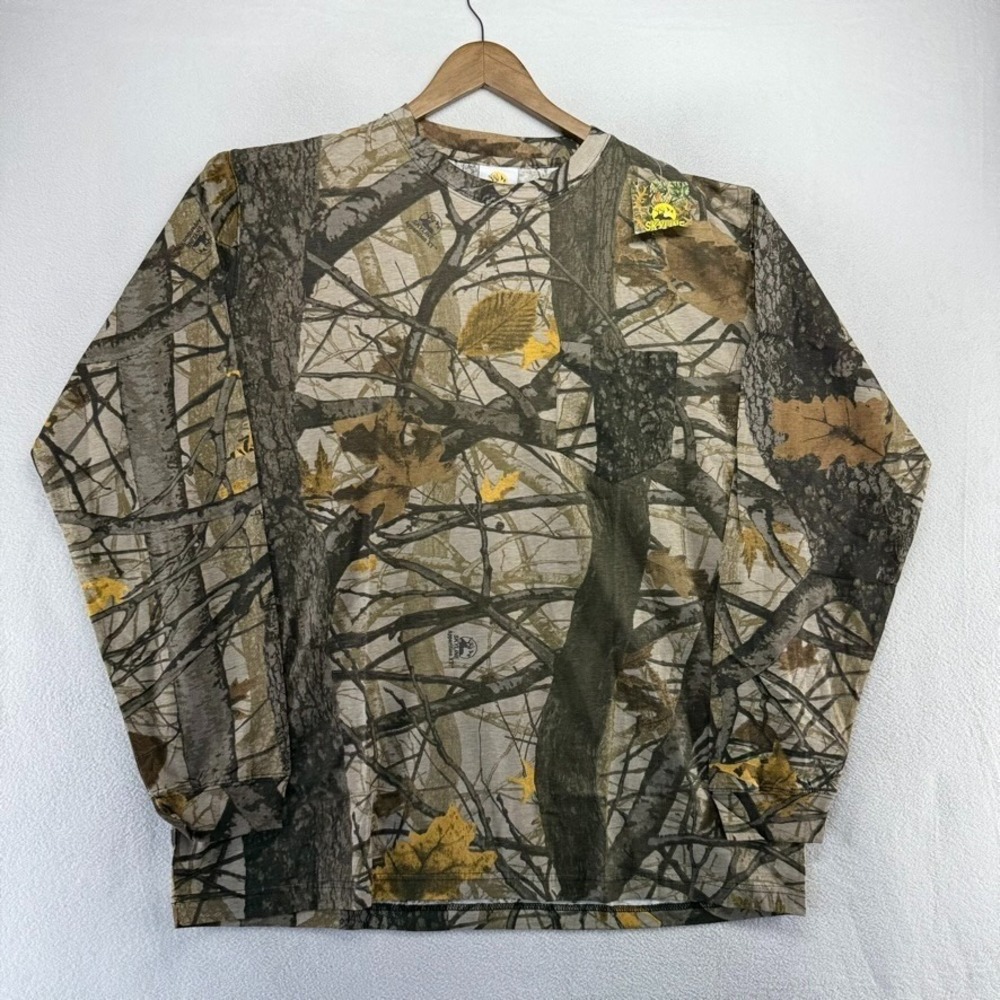 Vintage Skyline Camo Shirt men's XL Brown Green Tree All Over Hunting NEW y2k